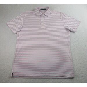 G/Fore Polo Shirt Mens L Pink White Stripes Short Sleeve Golf Performance Casual